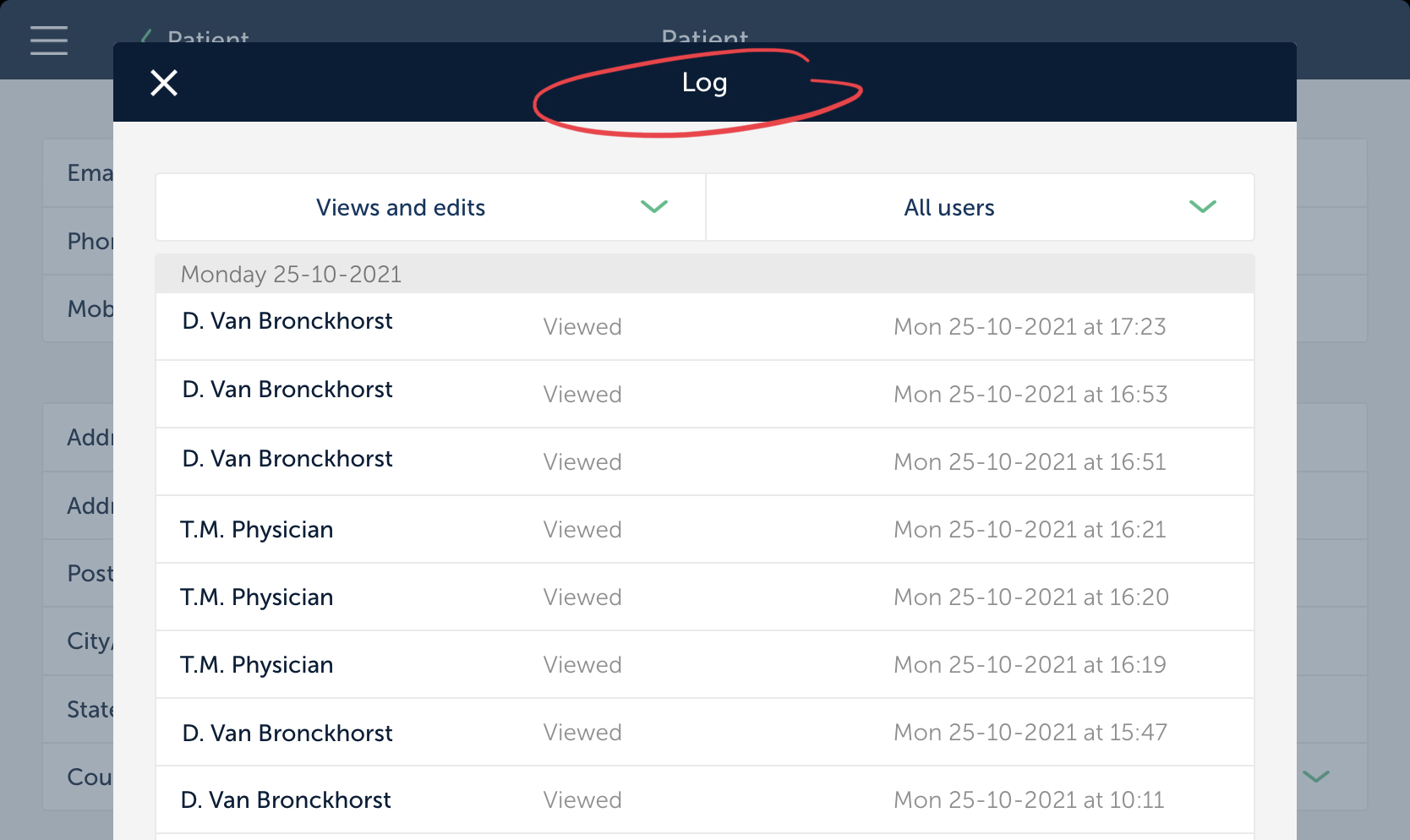 Log file patient records